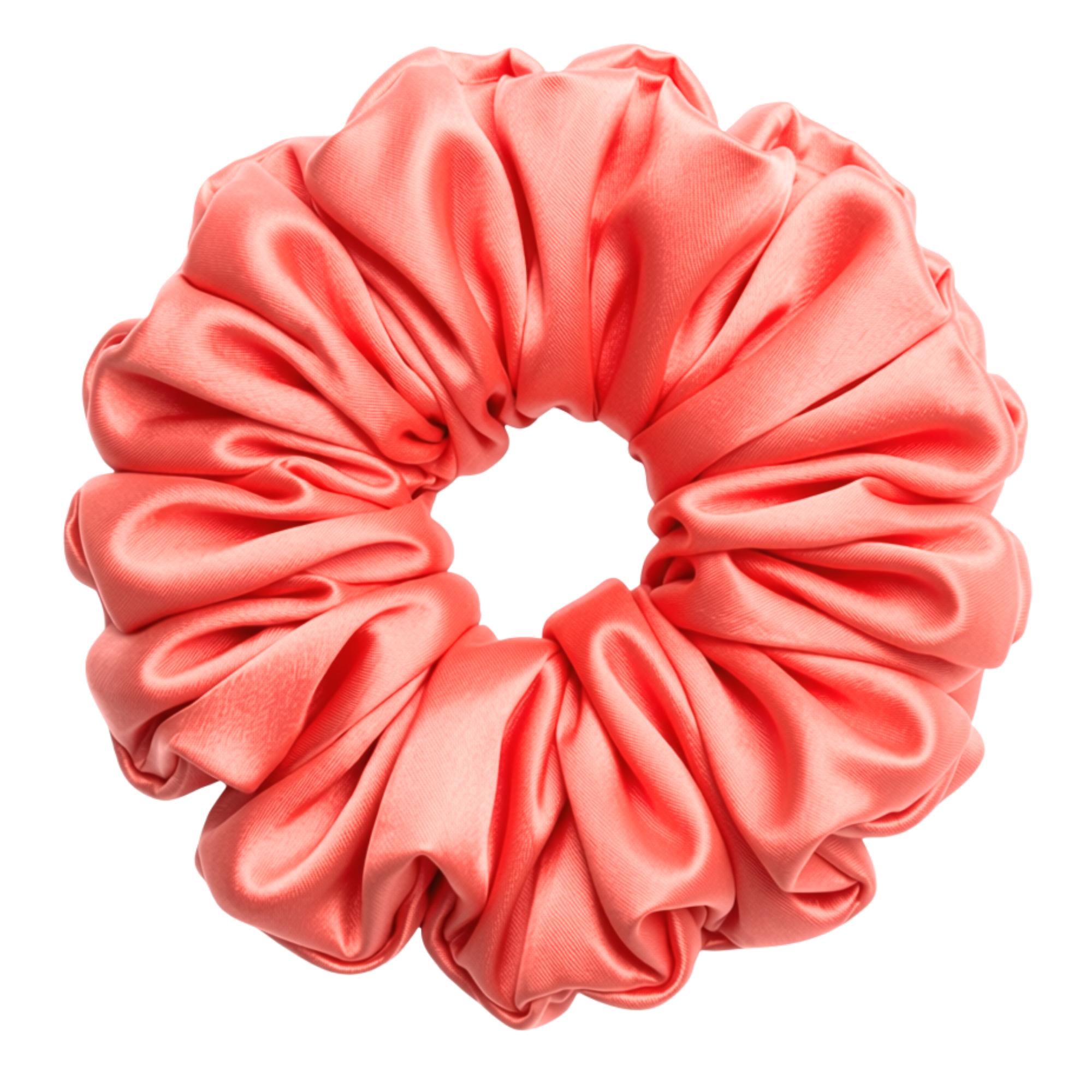 Coral 100% mulberry silk 6.5cm XL Scrunchie on a white background