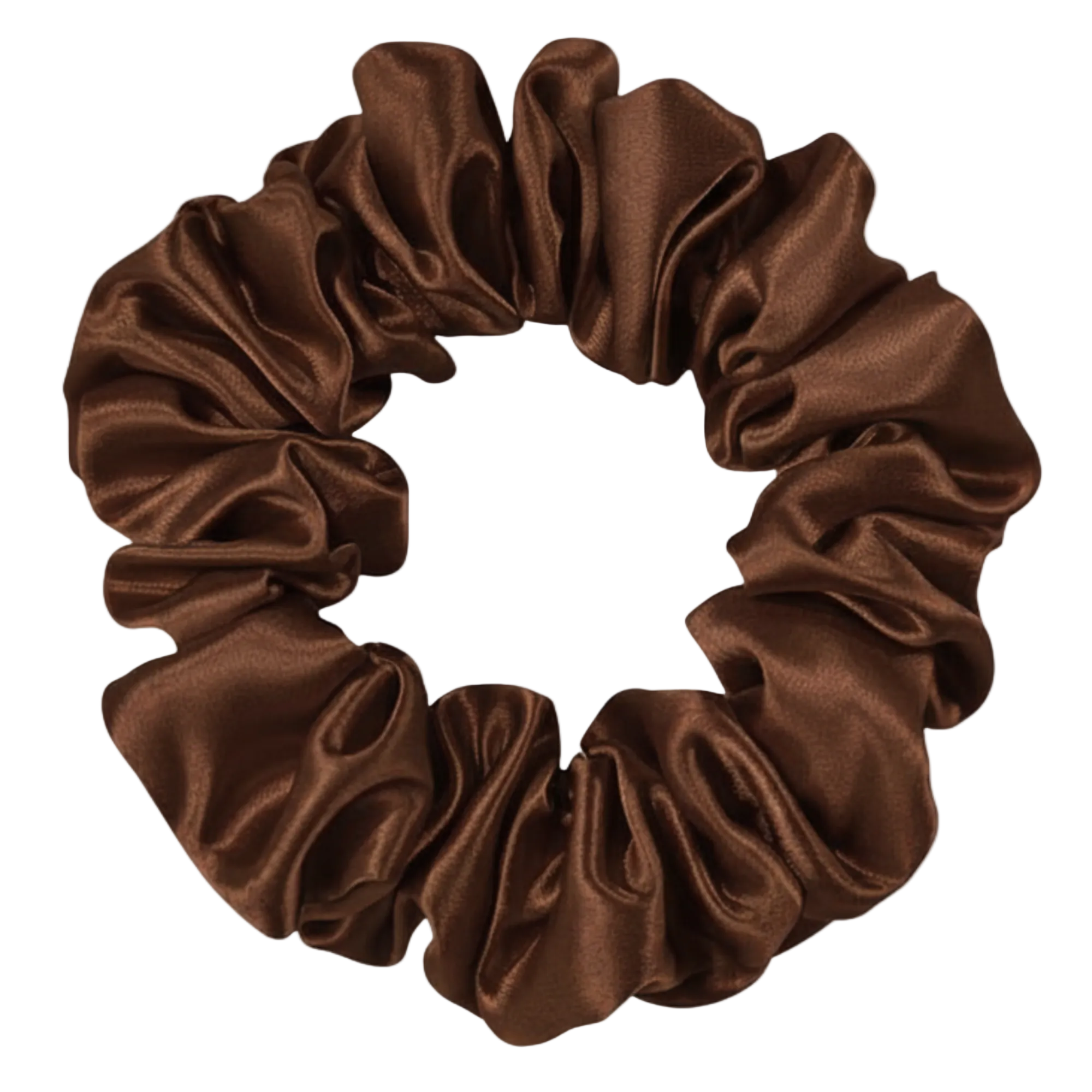 Brown mulberry silk hair scrunchie on a white background