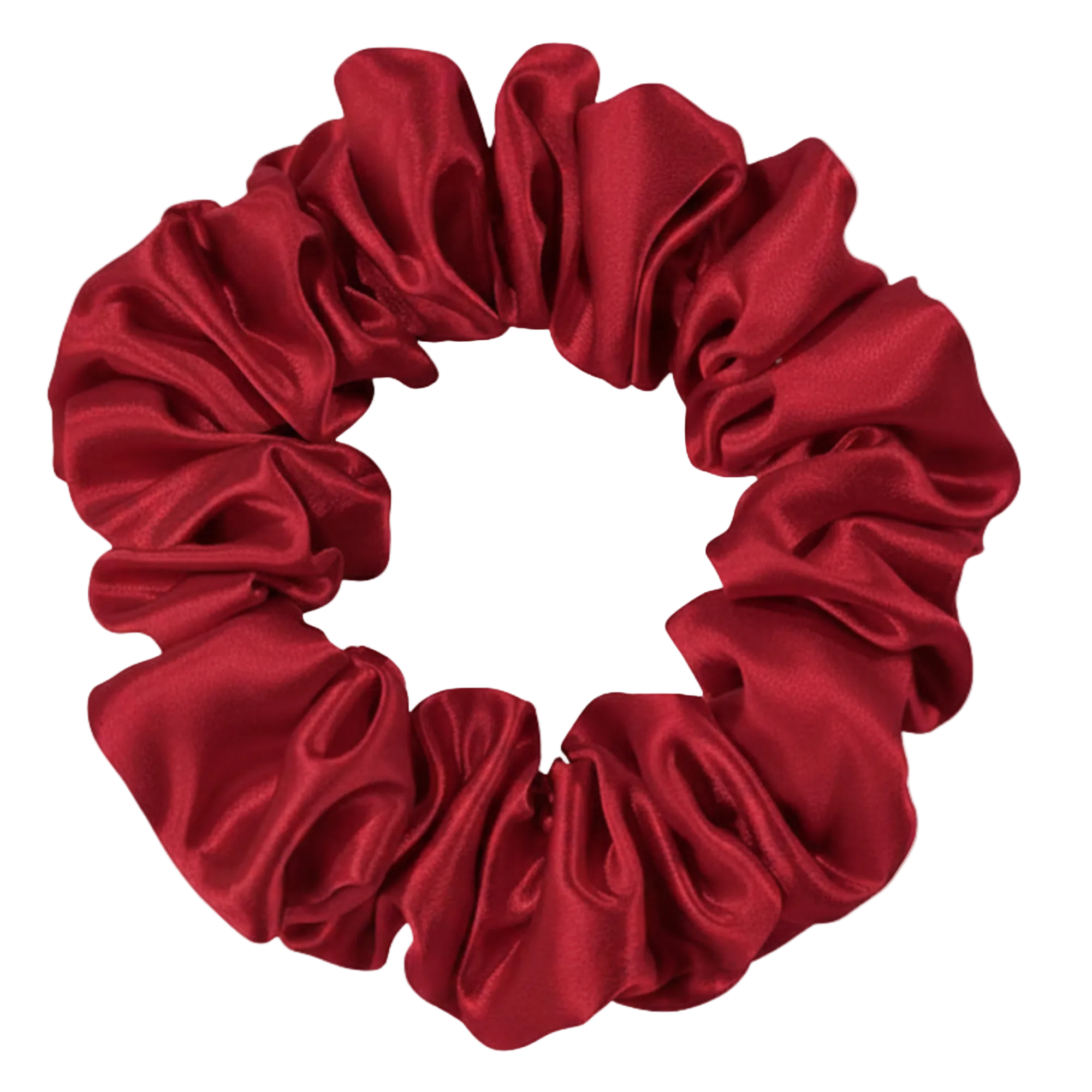 Deep Red 100% mulberry silk 3.5cm Medium Scrunchie on a white background