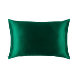 Mulberry Silk Queen pillowcase in a emerald green color on a white background