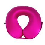 Fuchsia Pink U-Shaped Memory Foam Travel Neck Pillow with Velcro strap on a white background