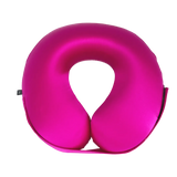 Fuchsia Pink U-Shaped Memory Foam Travel Neck Pillow with Velcro strap on a white background