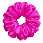 Fuchsia Pink 100% mulberry silk 6.5cm XL Scrunchie on a white background