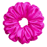 Fuchsia Pink 100% mulberry silk 6.5cm XL Scrunchie on a white background