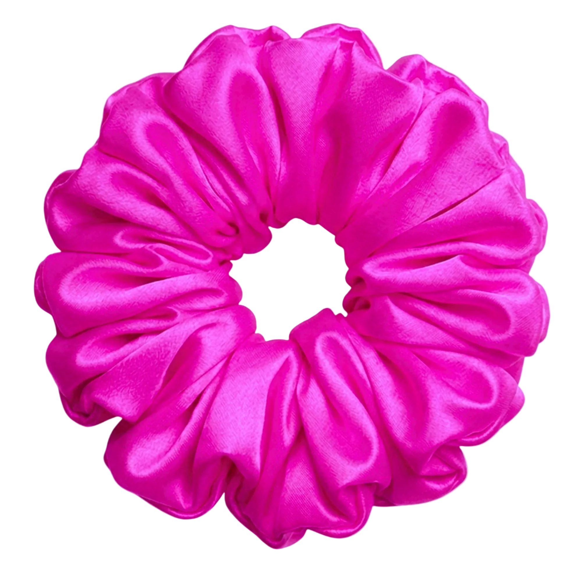 Fuchsia mulberry silk 2XL hair scrunchie on a white background