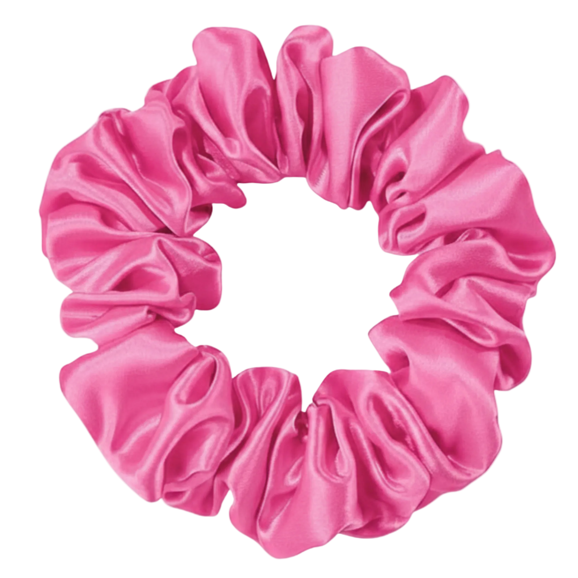Hot Pink 100% mulberry silk 3.5cm Medium Scrunchie on a white background