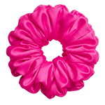 Hot Pink 100% mulberry silk 6.5cm XL Scrunchie on a white background