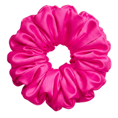 Hot Pink 100% mulberry silk 6.5cm XL Scrunchie on a white background