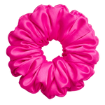 Hot Pink mulberry silk 2XL hair scrunchie on a white background