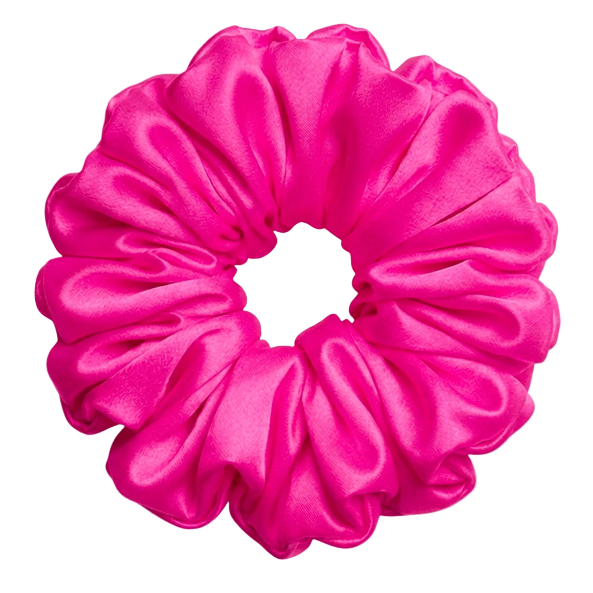 Hot Pink mulberry silk 2XL hair scrunchie on a white background