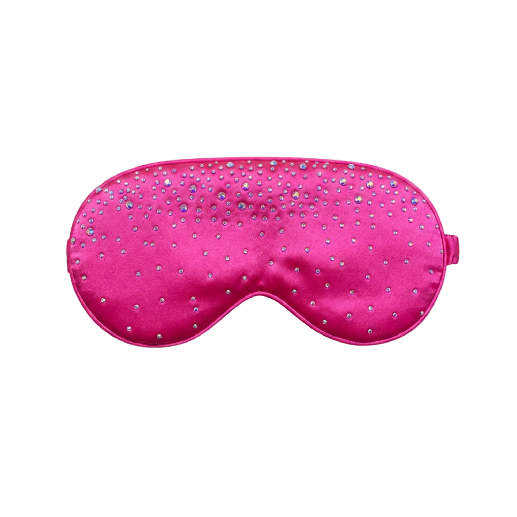 Hot Pink silk sleep/ eye mask with small rhinestone embellishments on a white background