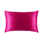 Mulberry Silk Queen pillowcase in a hot pink color on a white background