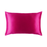 Mulberry Silk Queen pillowcase in a hot pink color on a white background