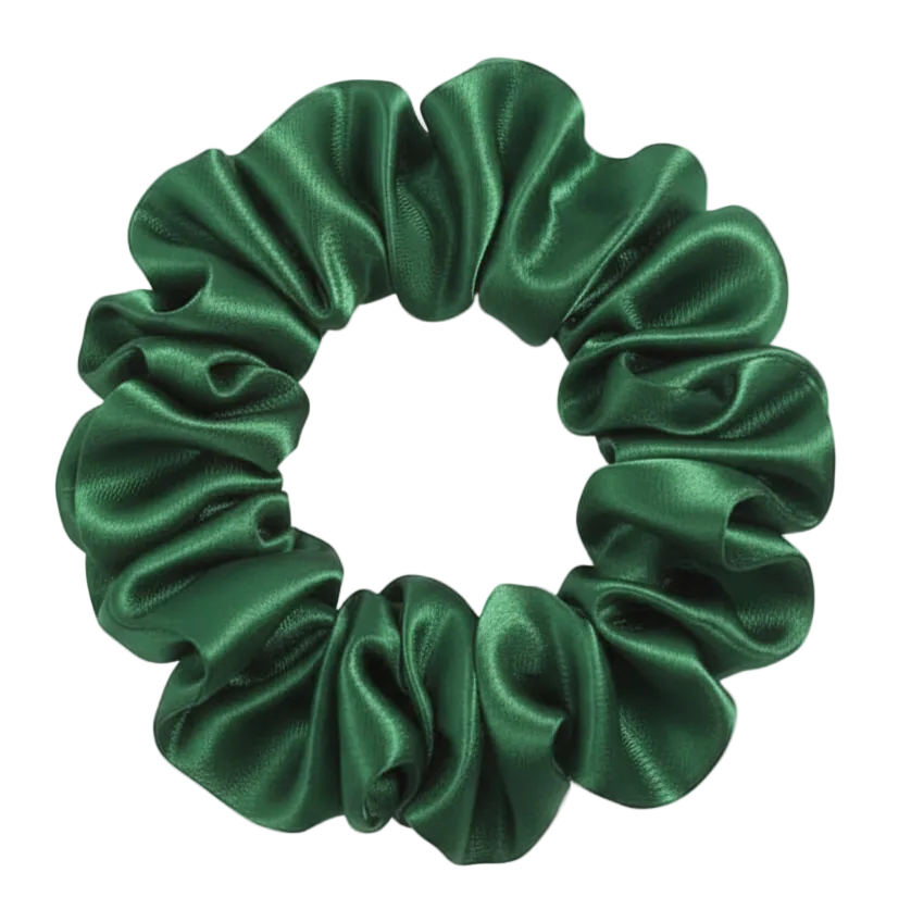 Jade Green  100% mulberry silk 3.5cm Medium Scrunchie on a white background