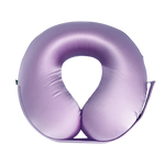 Lavender U-Shaped Memory Foam Travel Neck Pillow with Velcro strap on a white background