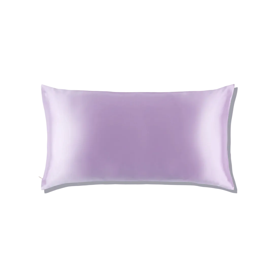 Mulberry Silk Queen pillowcase in a  lavender color on a white background