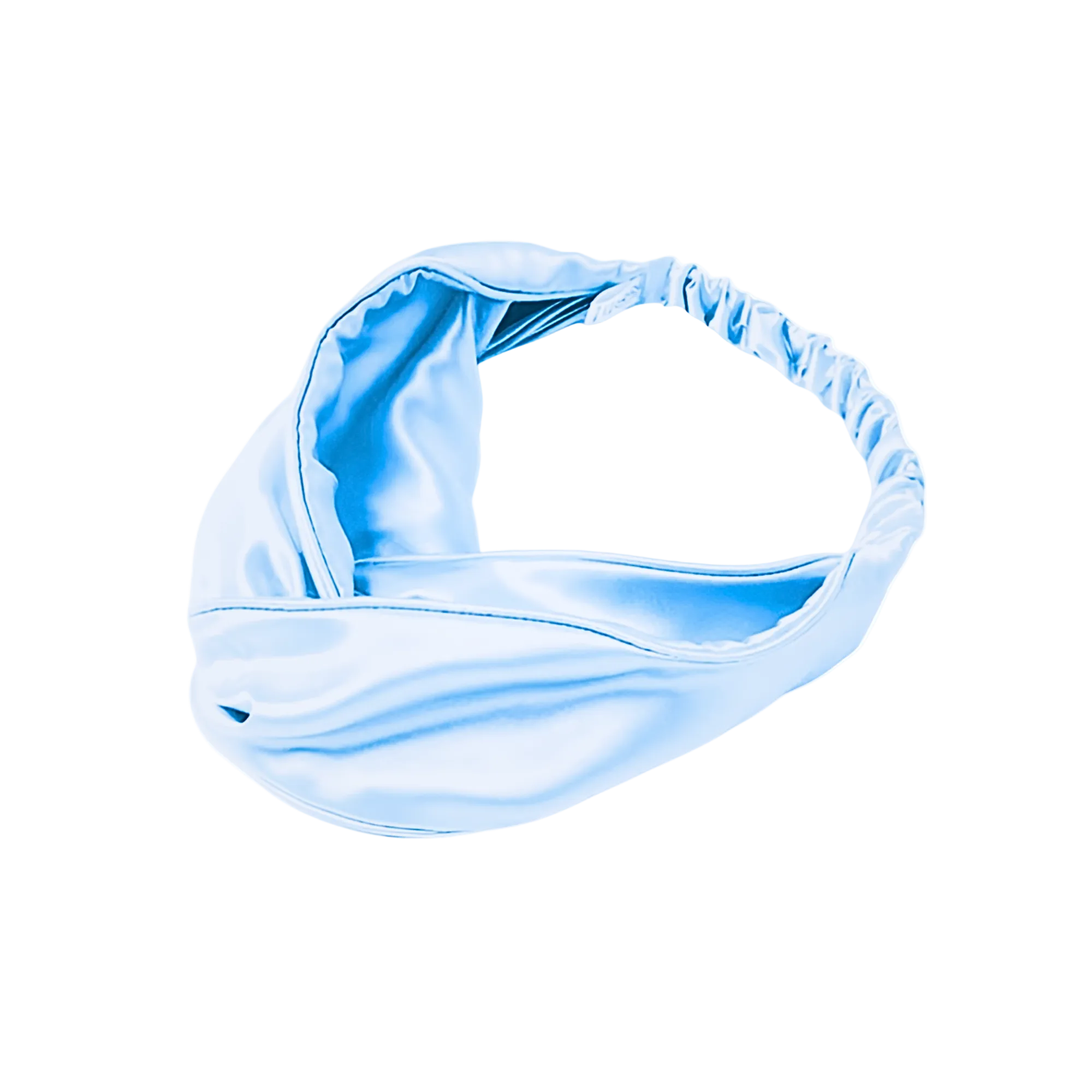 Light Blue silk knot headband on a white background