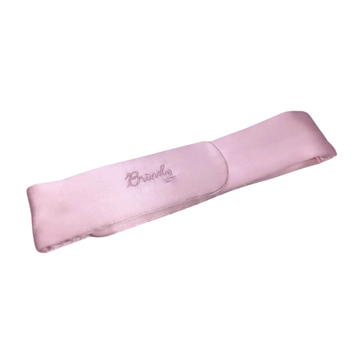 Light Pink Silk headband with a Brindy logo on a white background