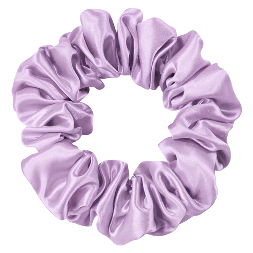 Lilac  100% mulberry silk 3.5cm Medium Scrunchie on a white background