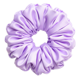 Lilac 100% mulberry silk 6.5cm XL Scrunchie on a white background
