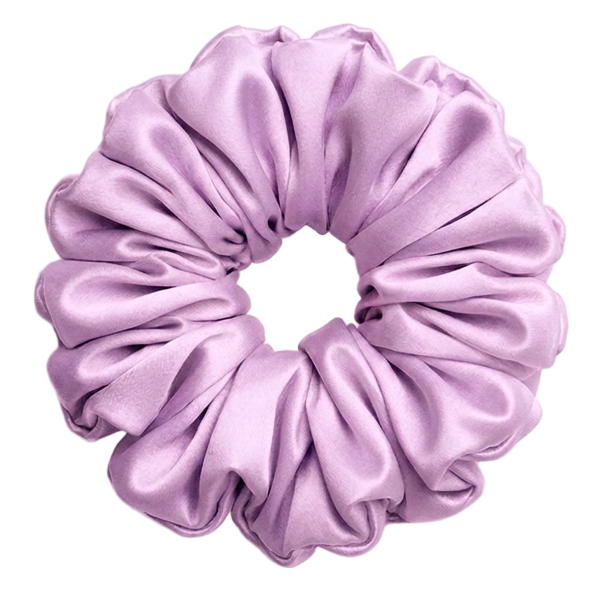 Lilac mulberry silk 2XL hair scrunchie on a white background