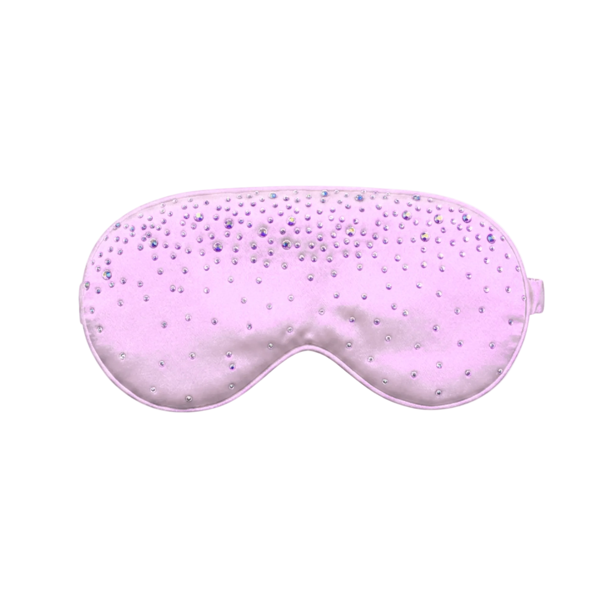 Lilac mulberry silk sleep mask with rhinestone embellishments on a white background