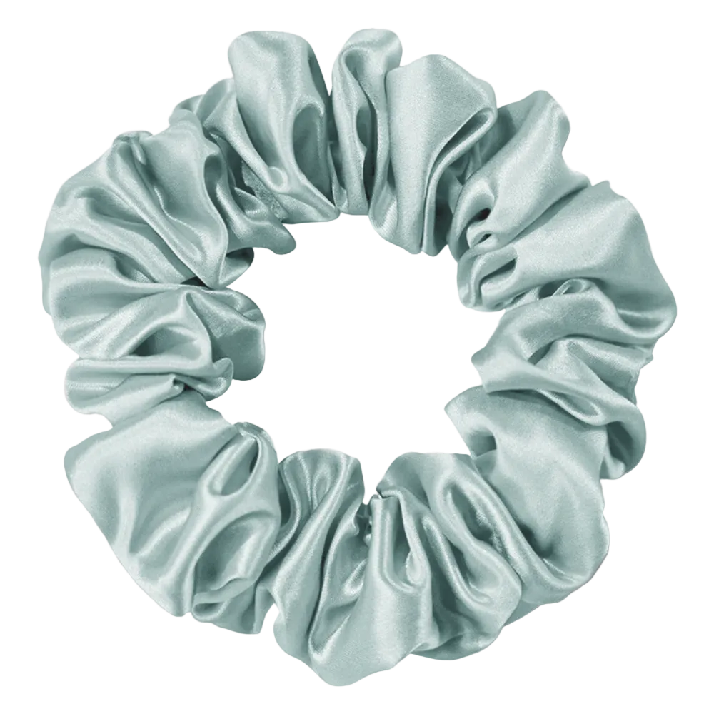 Mint  100% mulberry silk 3.5cm Medium Scrunchie on a white background