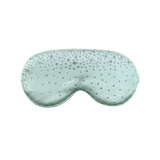 Mint green silk sleep/ eye mask with small rhinestone embellishments on a white background