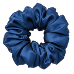 Navy Blue 100% mulberry silk 6.5cm XL Scrunchie on a white background