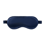 Navy blue silk sleep eye mask on a white background