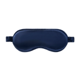 Navy blue silk sleep eye mask on a white background