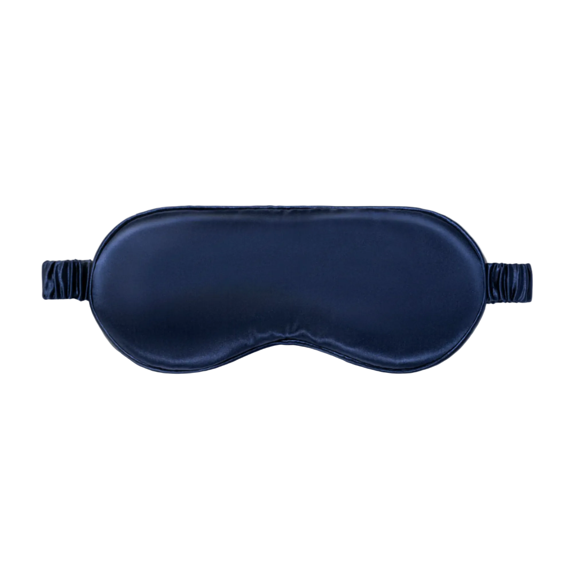 Navy blue silk sleep eye mask on a white background