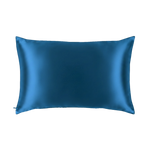 Mulberry Silk Queen pillowcase in a peacock blue color on a white background