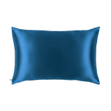 Mulberry Silk Queen pillowcase in a peacock blue color on a white background
