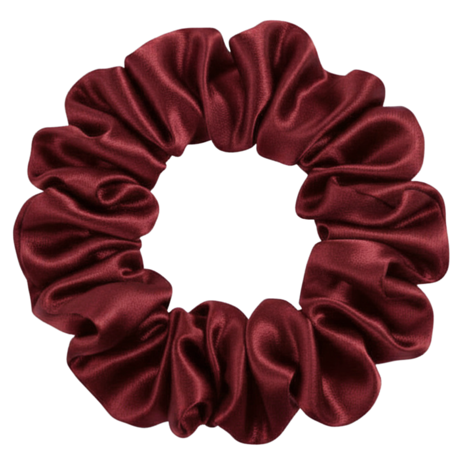 Plum  100% mulberry silk 3.5cm Medium Scrunchie on a white background