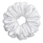 Pure White 100% mulberry silk 6.5cm XL Scrunchie on a white background