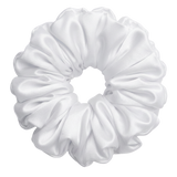 Pure White 100% mulberry silk 6.5cm XL Scrunchie on a white background