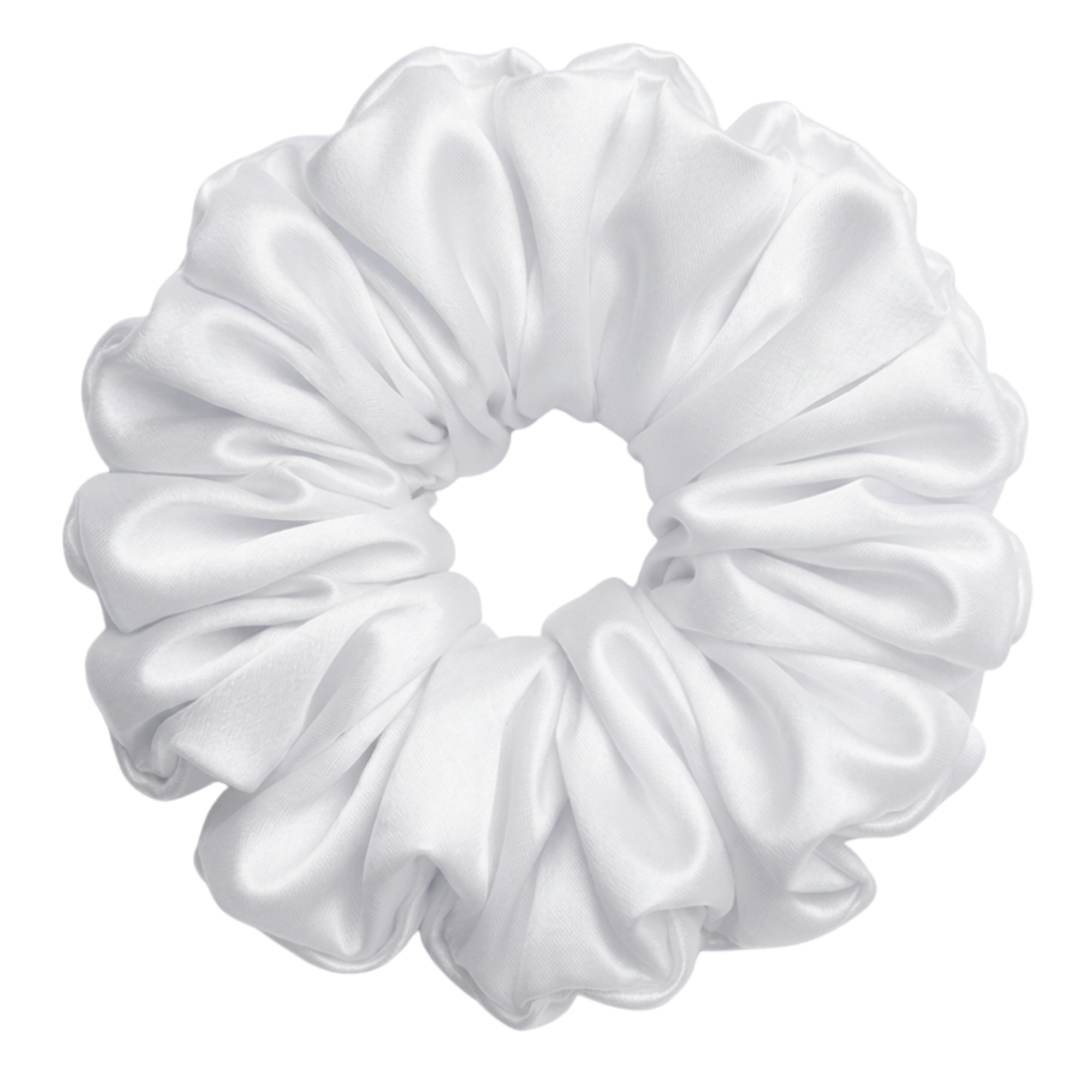 Pure White 100% mulberry silk 6.5cm XL Scrunchie on a white background