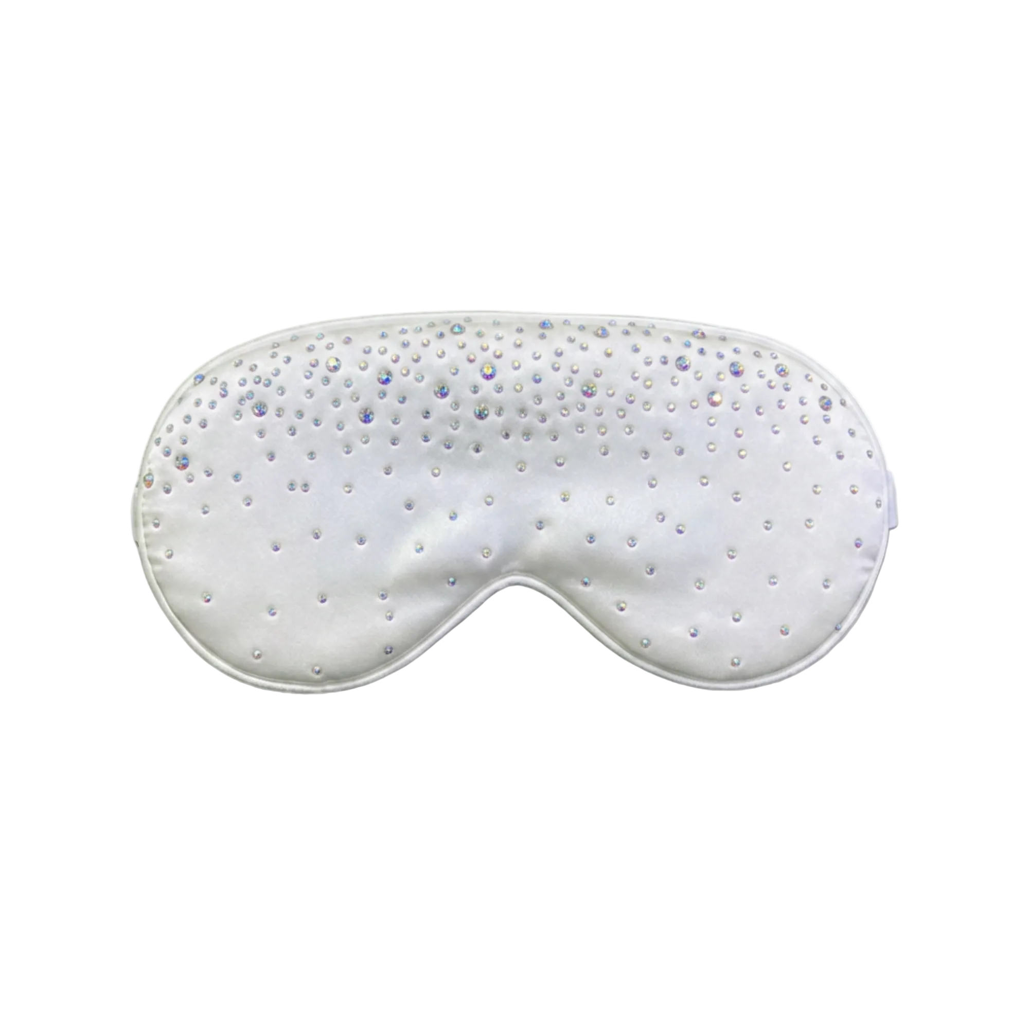 Pure White silk sleep/ eye mask with small rhinestone embellishments on a white background