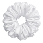 White mulberry silk 2XL hair scrunchie on a white background