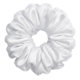 White mulberry silk 2XL hair scrunchie on a white background
