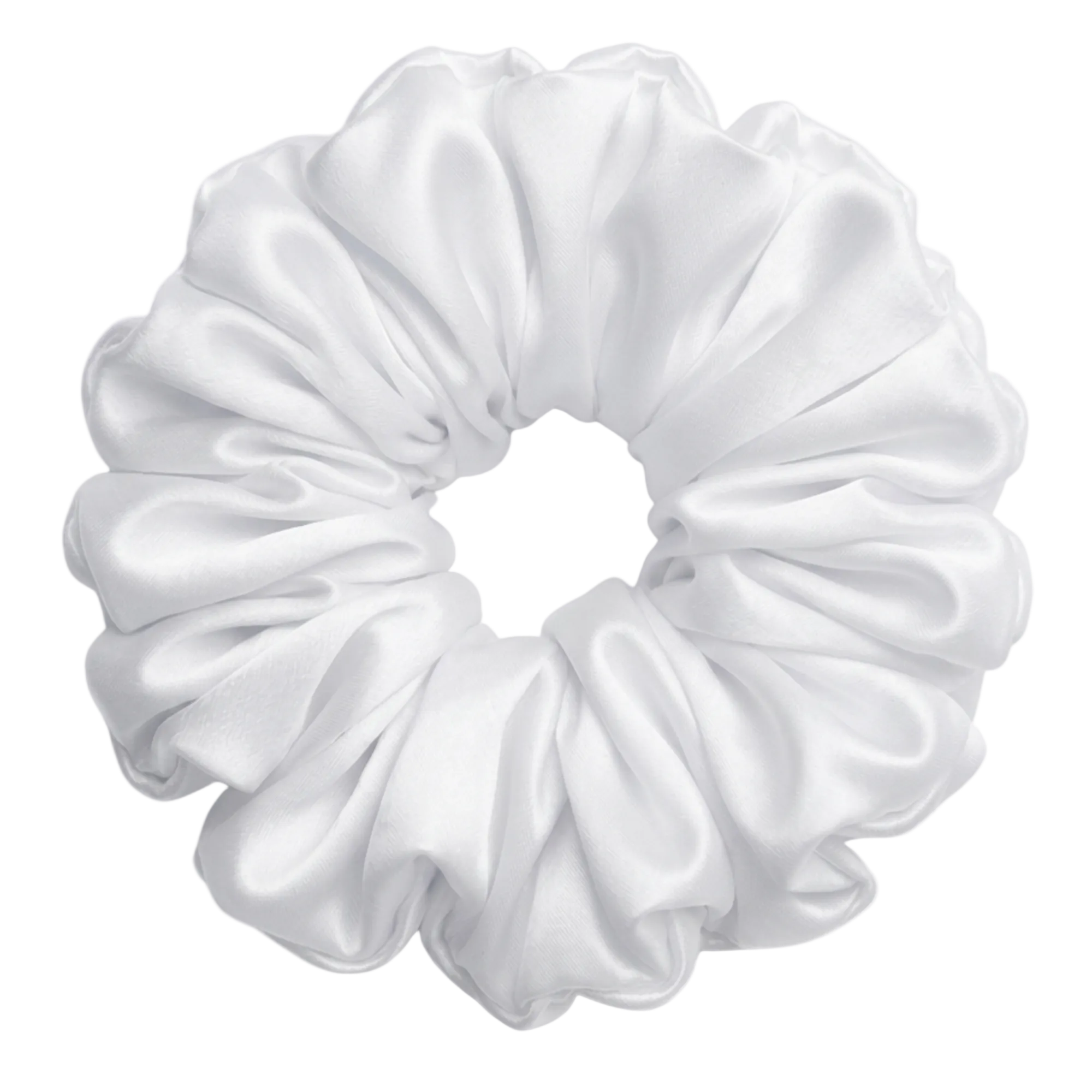 White mulberry silk 2XL hair scrunchie on a white background