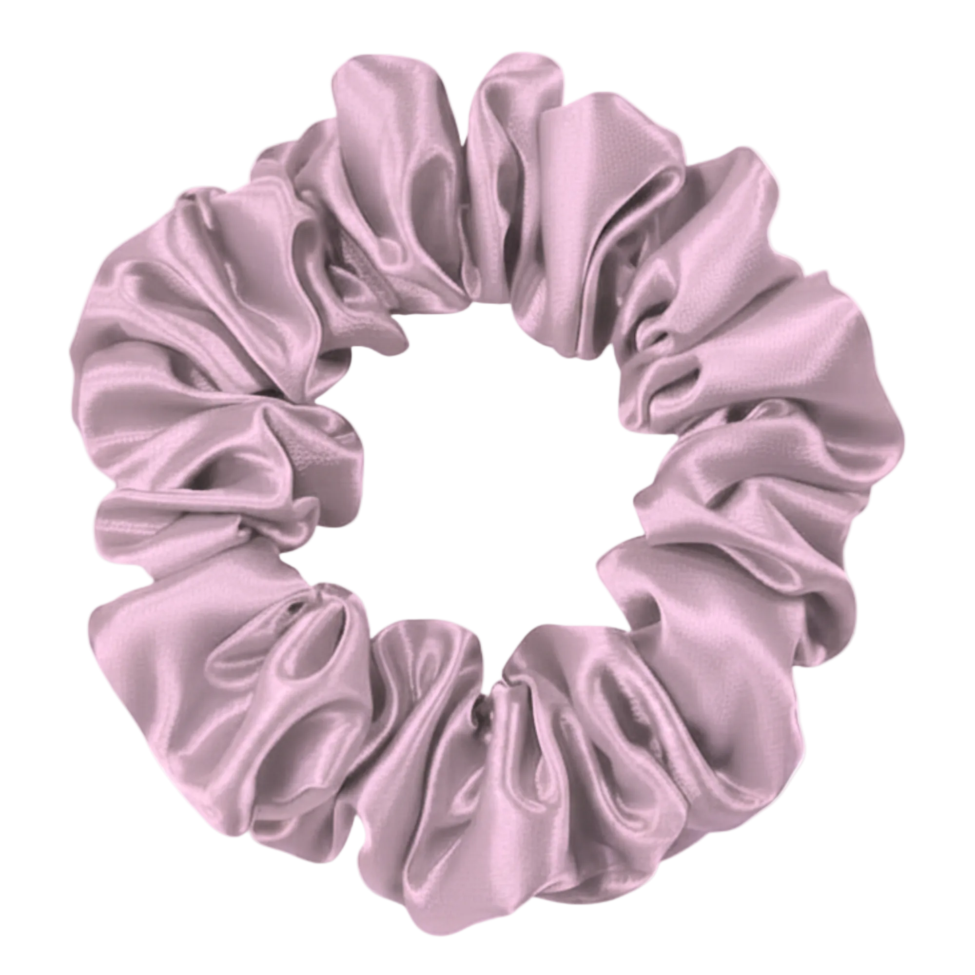 Purple Lotus 100% mulberry silk 3.5cm Medium Scrunchie on a white 