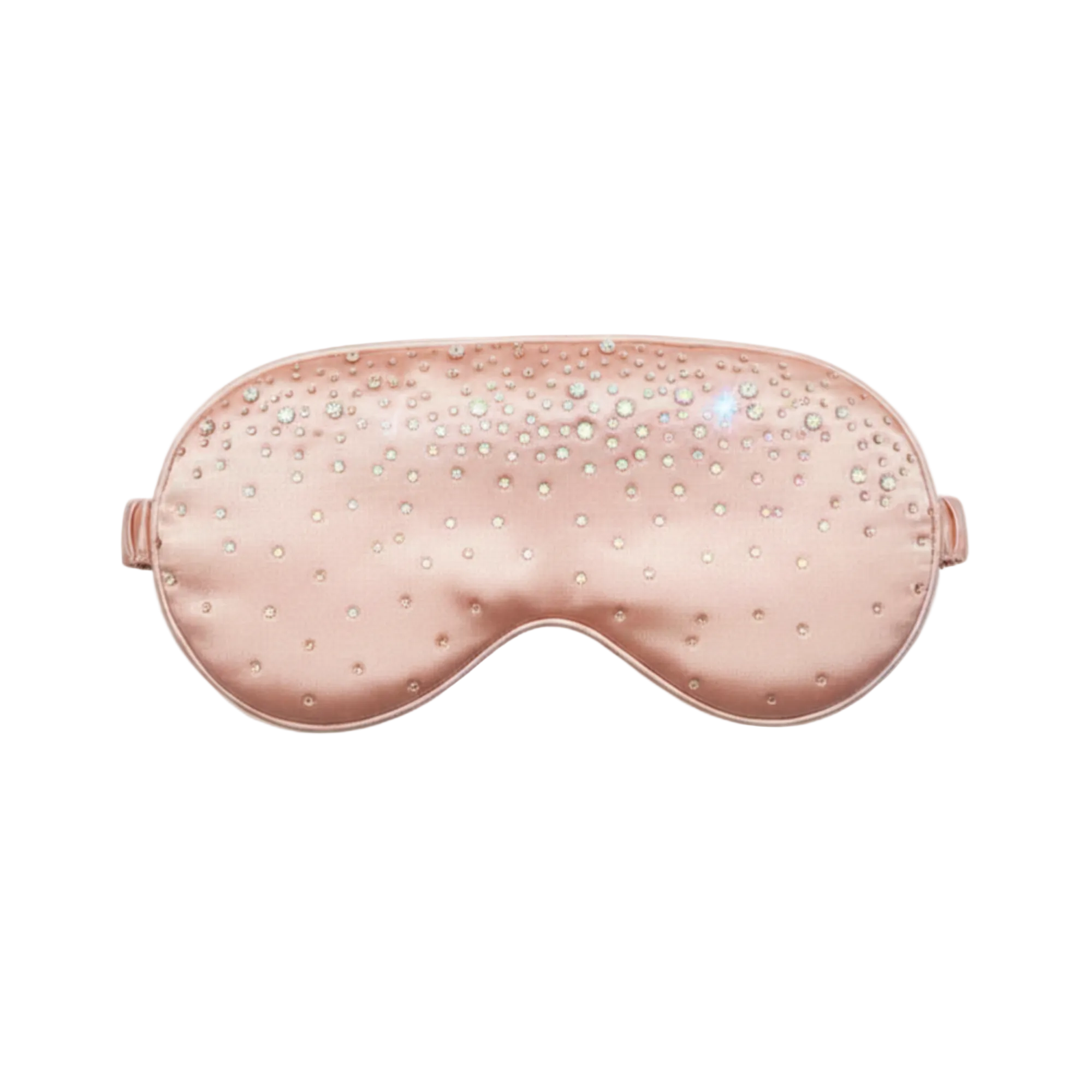 Rose Gold silk sleep/ eye mask with small rhinestone embellishments on a white background