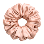 Rose Gold mulberry silk 2XL hair scrunchie on a white background