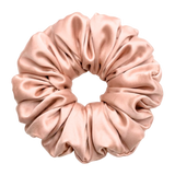 Rose Gold mulberry silk 2XL hair scrunchie on a white background