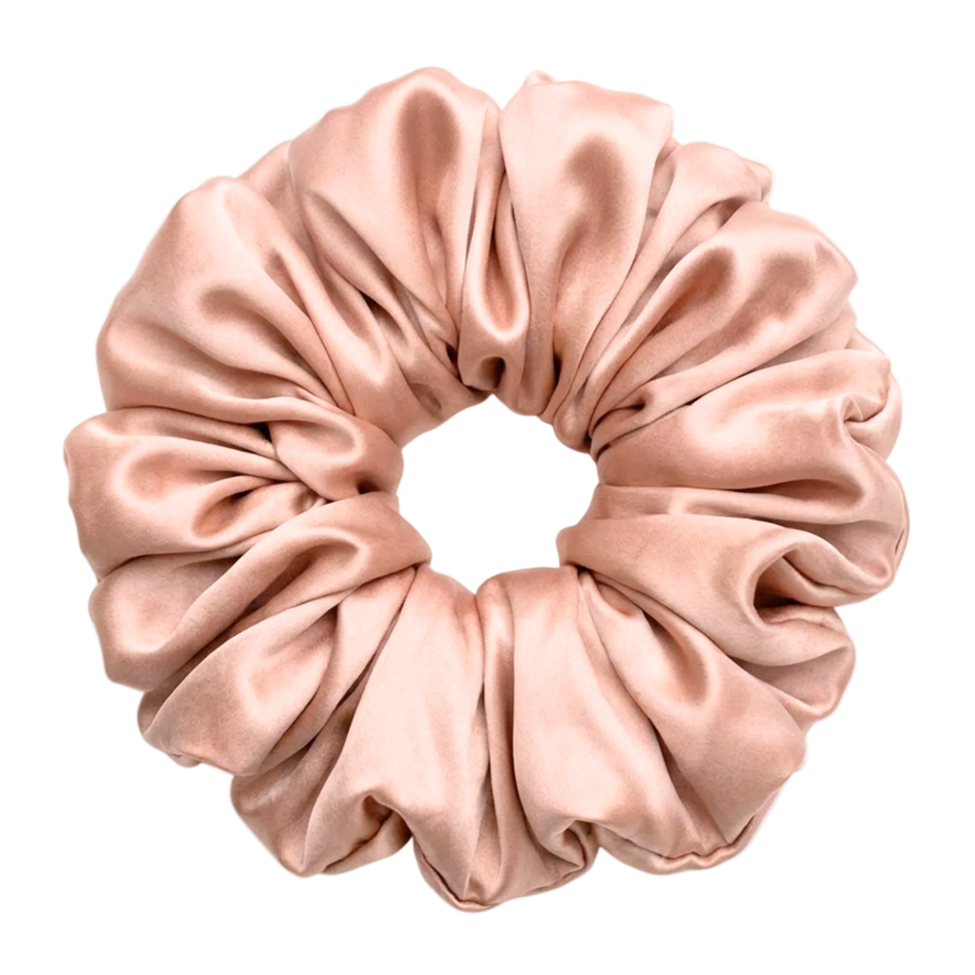 Rose Gold mulberry silk 2XL hair scrunchie on a white background