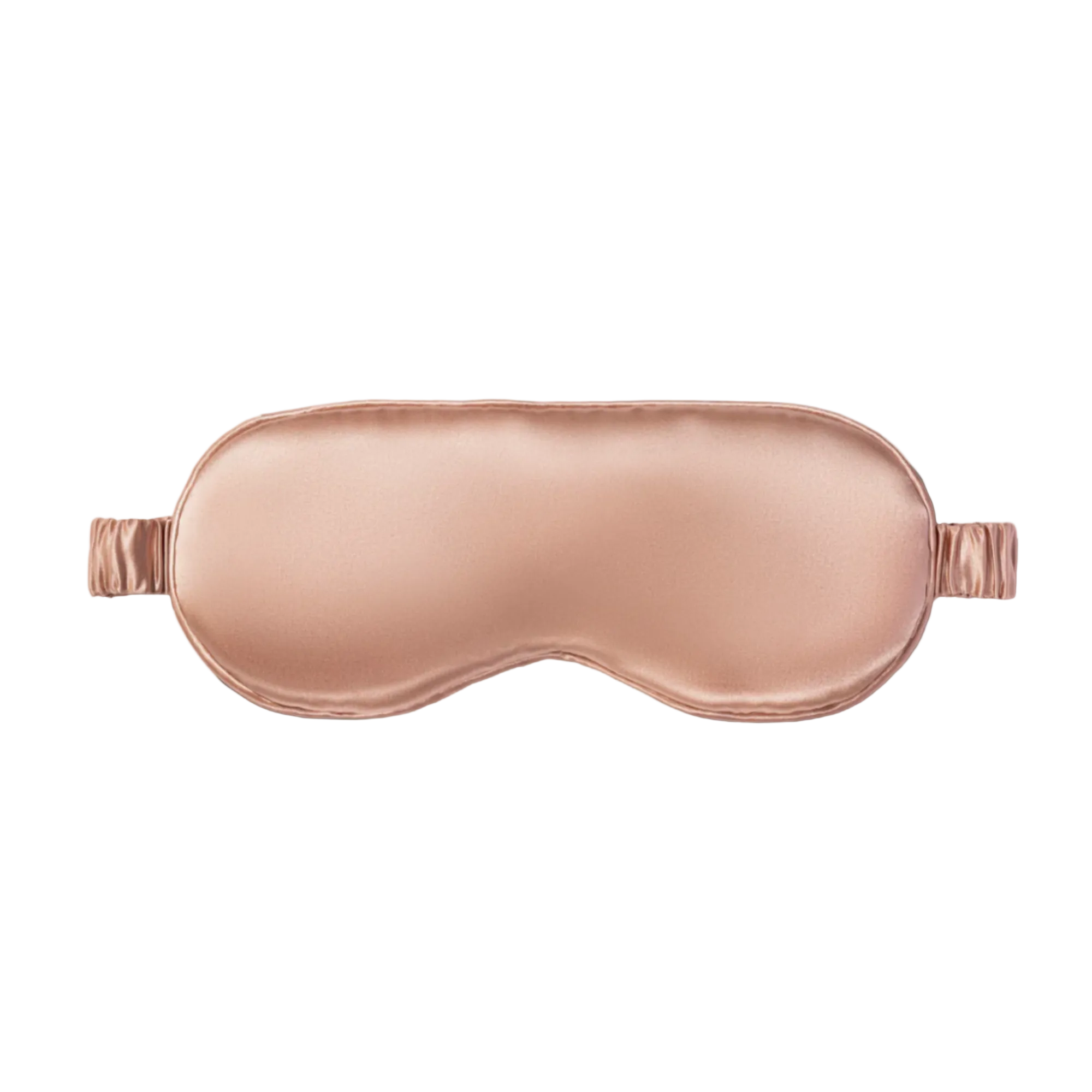 Rose gold silk sleep mask on a white background