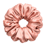 Rose Gold 100% mulberry silk 6.5cm XL Scrunchie on a white background
