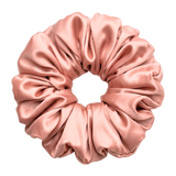 Rose Gold 100% mulberry silk 6.5cm XL Scrunchie on a white background